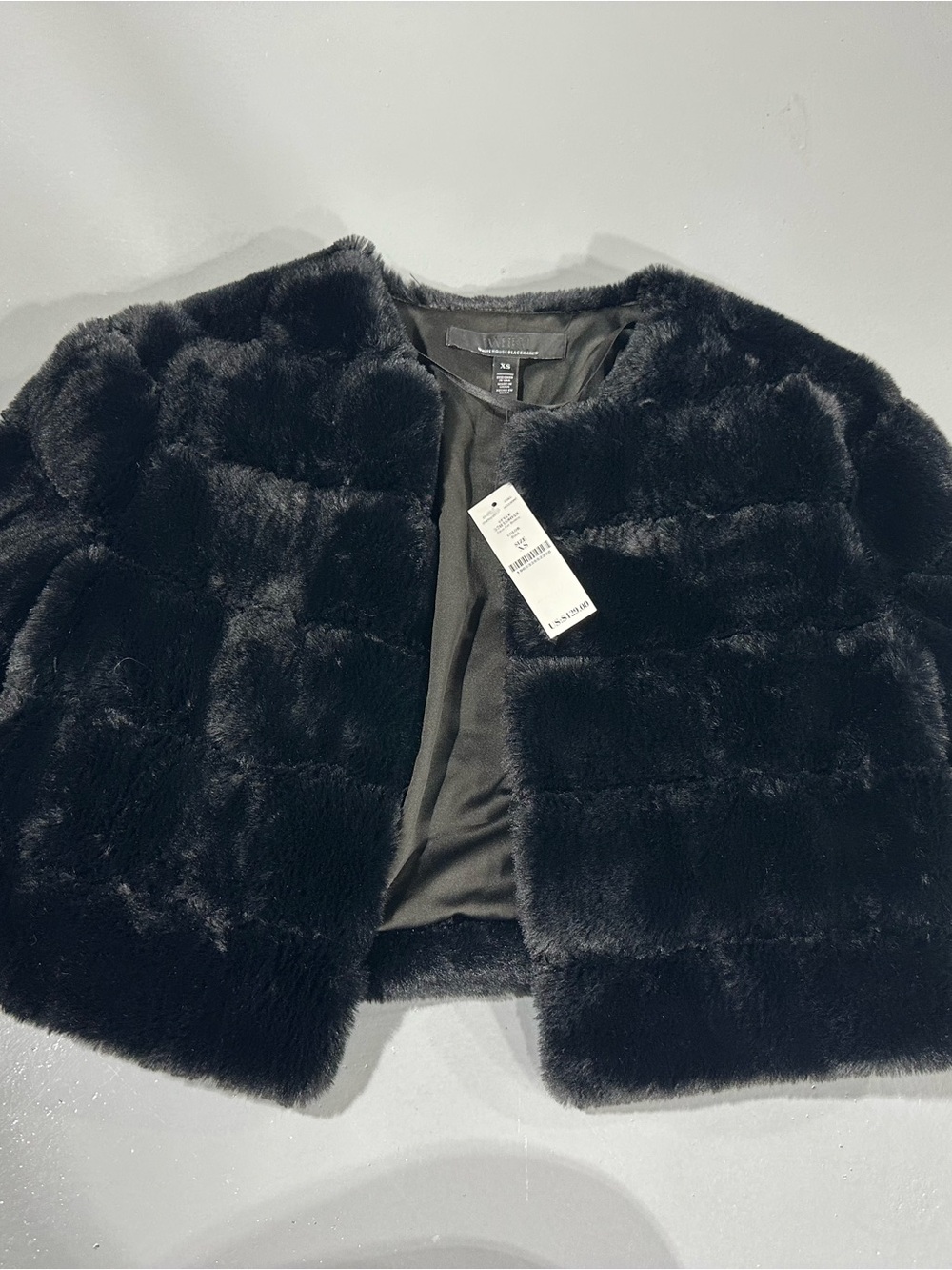 White House Black Market Black Faux Fur Cropped Jacket